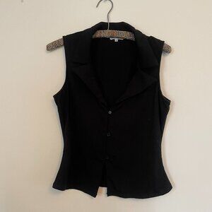 Reformation Button Front Knit Collared Sleeveless Blouse Top